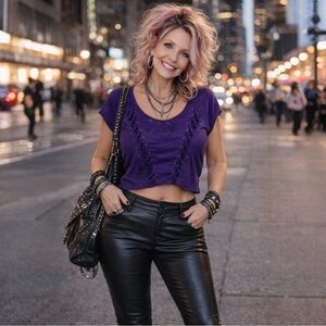 2B Bebe Purple Corset Style Lace-Up Crop Top Large
